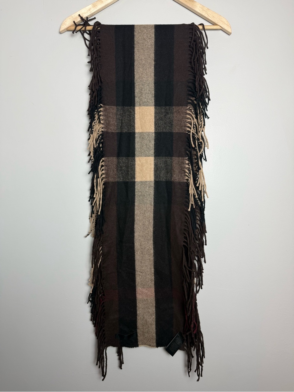 Burberry Authentic 100% Cashmere Mega Check Scarf Monogram “KP” COA Camel/Brown